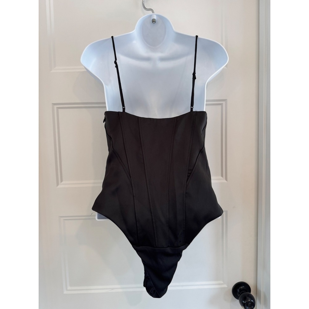Zara Black Satin Corset Bodice Bodysuit Ruched Underwire Small - Picture 5 of 8